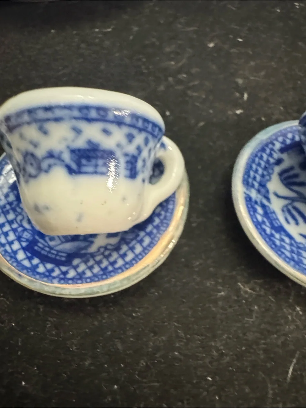 10pc Lot Miniature Mini Blue/White Gilded Porcelain TEA SET Teapot Sugar Creamer